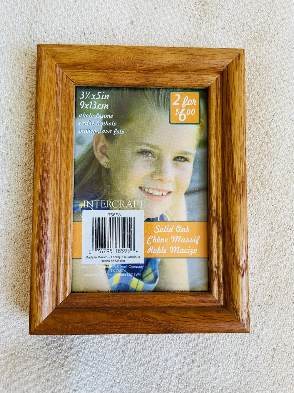 Vintage Intercraft Solid Oak Wood Picture Frame Fits 3 1/2 x 5"